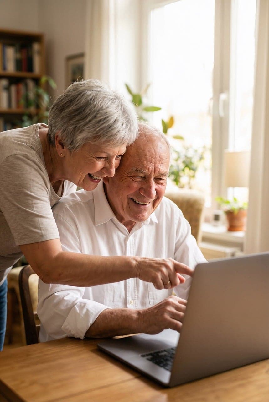 Pareja de personas mayores compartiendo un momento cotidiano